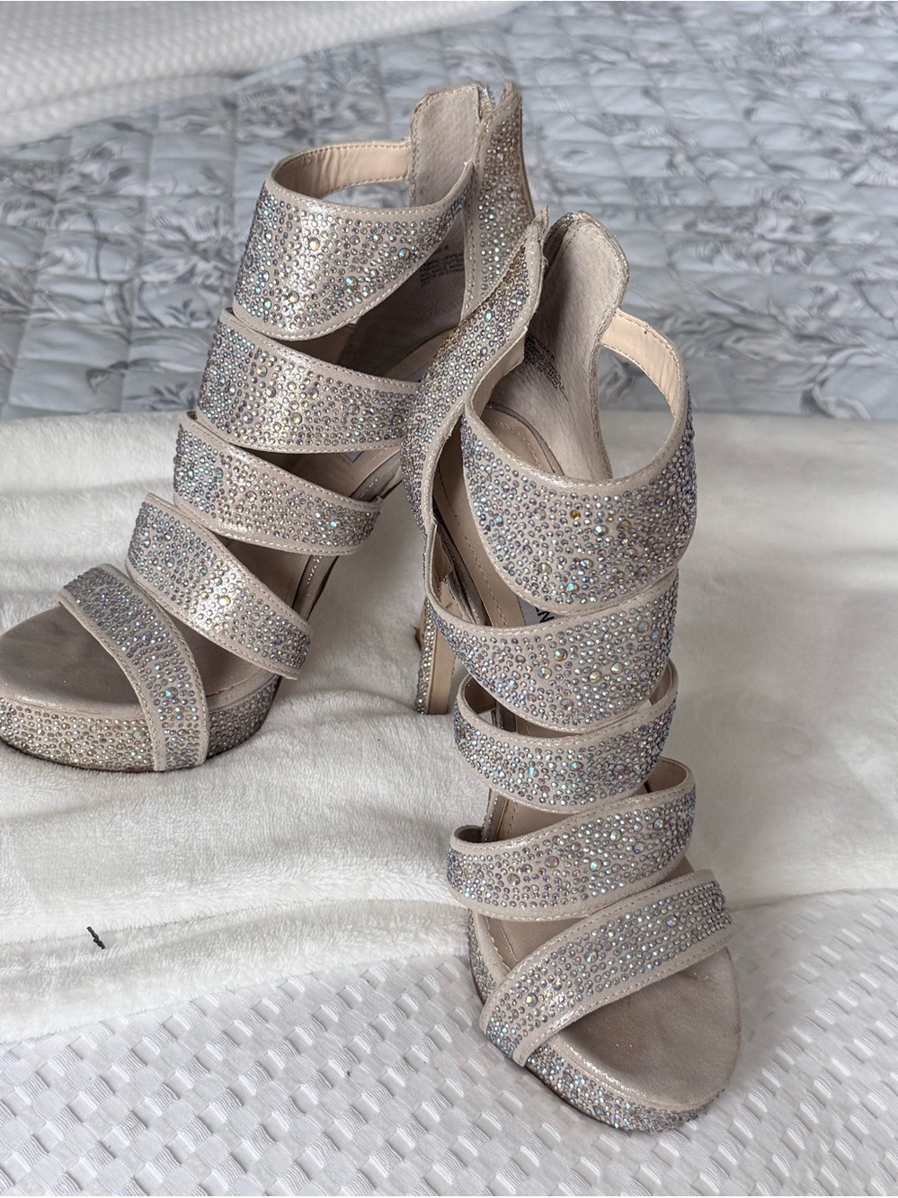 Steve Madden Nude Crystal-Strap High Heel Sandals